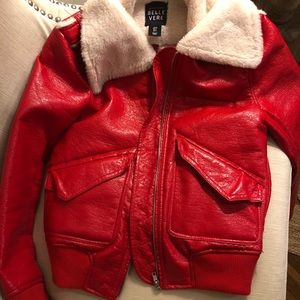 Red faux leather jacket with Sherpa